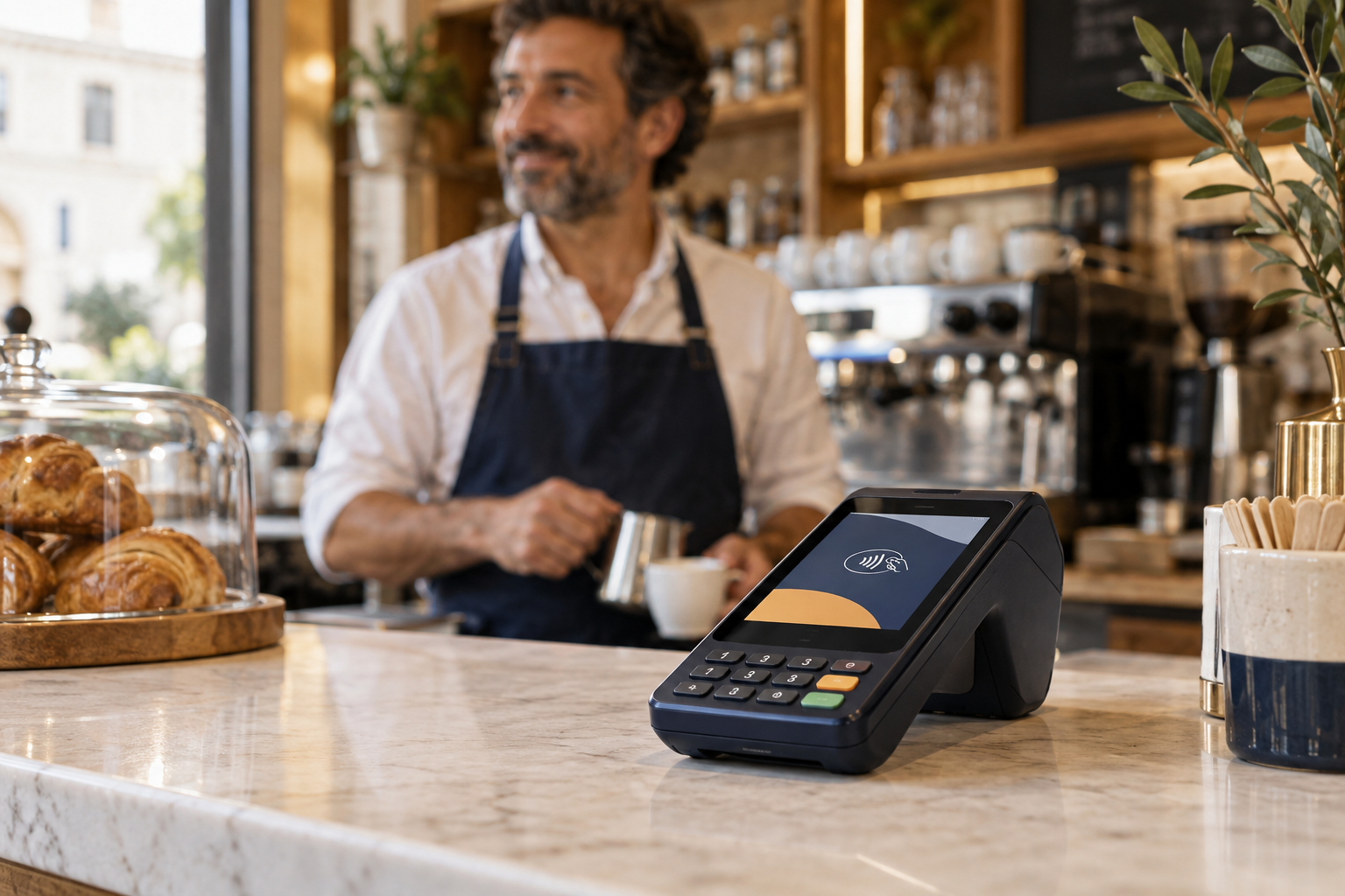 Terminale POS sul bancone di un’attività commerciale